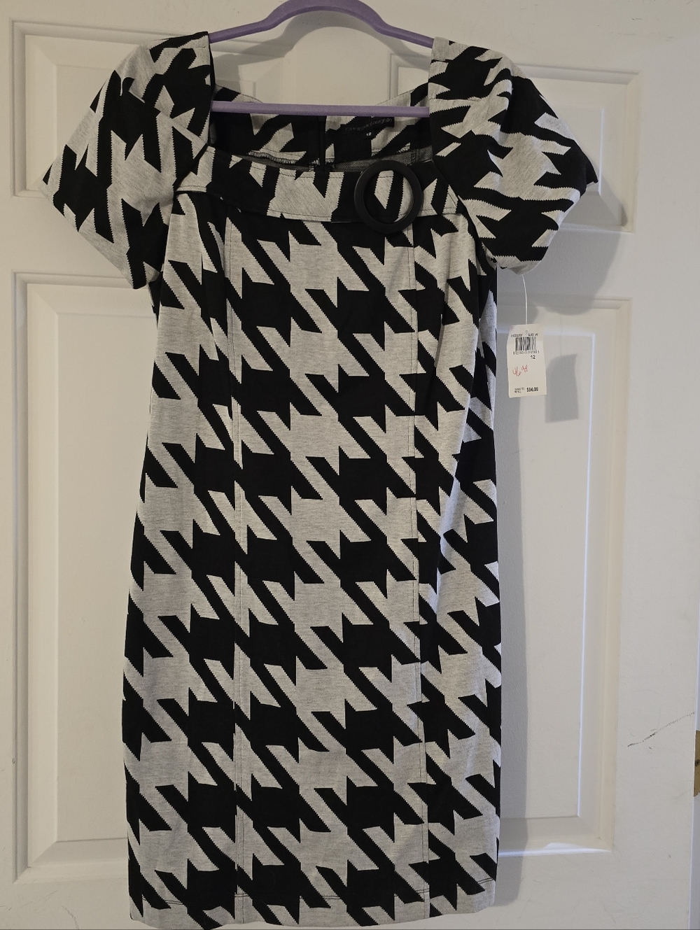 Chris Mclaughlin Black & White Houndstooth Shift Dress